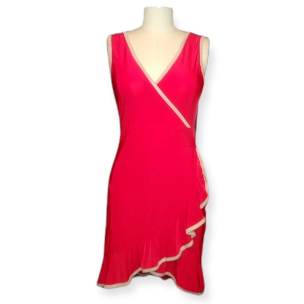 Black Koi Red & Tan Wrap Dress Size Large